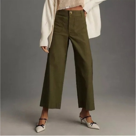 Anthropologie Maeve The Colette Cropped Wide Leg Pants Green Size 32 - Picture 5 of 16